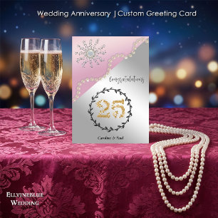 Cartão 25º Aniversário de Casamento   Elegante Prata e Pé