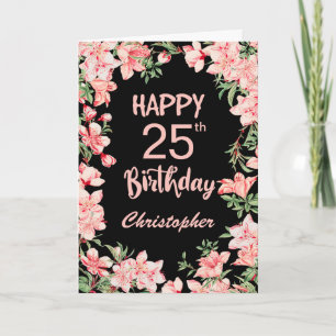 Cartão 25 Aniversário Pink Peach Aquarela Floral Preto