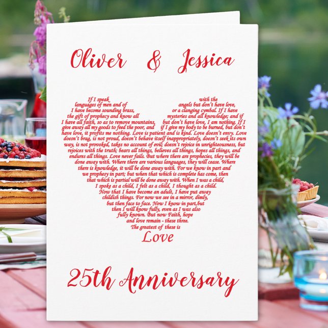 Cartão 25 Anniversário Bíblia Cotação 1 Corinthians 13 Am (25th wedding anniversary 1 Corinthians 13 bible quote personalized greetings card)