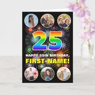 Cartão 25 Birthday: Rainbow # divertido, nome personaliza