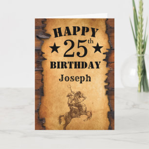 Cartão 25 Birthday Rustic Country Western Cowboy Horse