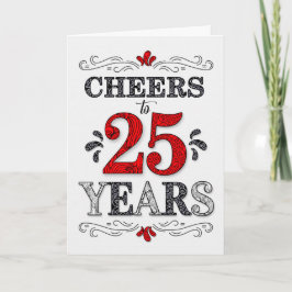 Cartão 25 Birthday Saúde no Padrão Negro Branco Vermelho