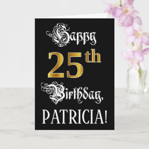 Cartão 25 Birthday — Script de Rico; Faux Dourado Look;