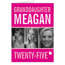 Cartão 25 de aniversário três fotos neta rosa