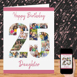 Cartão 25 Feliz Aniversário Número 25 Foto Colagem<br><div class="desc">Diga Feliz 25 Aniversário com uma carta única e sua própria colagem de fotos personalizada. Este cartão grande tem um script casual em cor-de-rosa e um estilo simples para focar nas suas fotos no número 25. A modelo está pronta para você editar a Filha de aniversário feliz para irmã, esposa...</div>