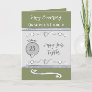 Cartão 25 Silver Anniversário adiciona nomes mais verdes