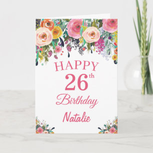 Cartão 26º Aniversário - Flor Floral a Aquarela Placa R