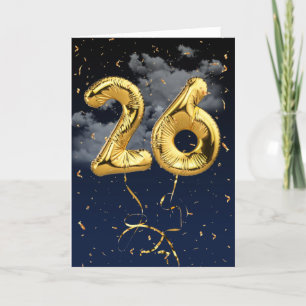 Cartão 26.º aniversário do Balão Mylar Dourado e Cart