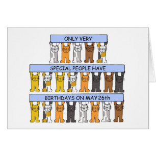 Cartão 26 de maio de aniversário, Gatos de Cartoon Bonit