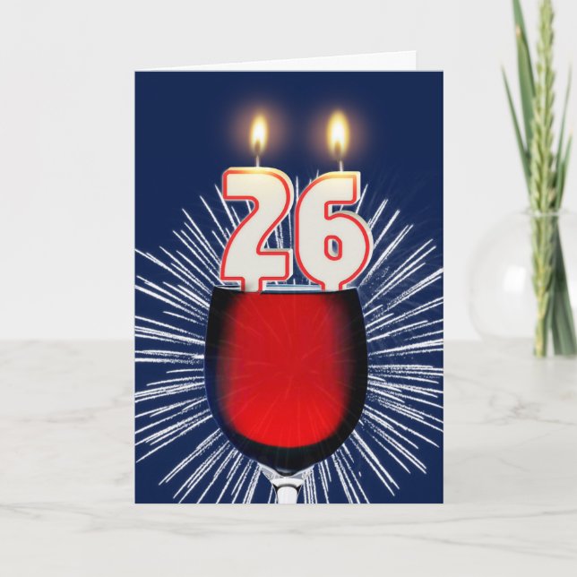Cartão 26.o aniversário com vinho e velas (Frente)