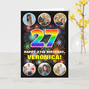Cartão 27.º aniversário: Divertido Rainbow #, nome person