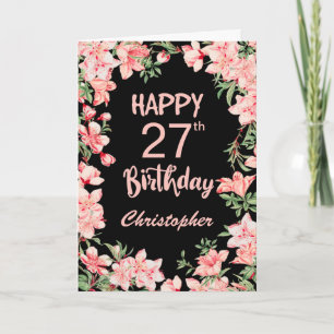 Cartão 27.º Aniversário Pink Peach Watercolor Floral Blac