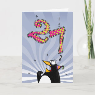 Cartão 27th Birthday - Penguin Surprise Card