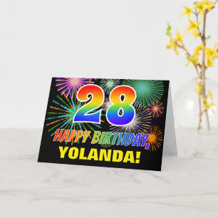 Cartão 28.o Aniversário: Negrito, Divertido, Fogos de ar