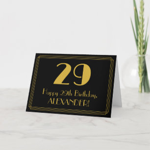 Cartão 29.o aniversário: Art Deco Inspirou "29" + Nome
