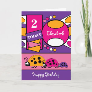 Cartão 2 anos de idade, pássaros-do-mato-roxo