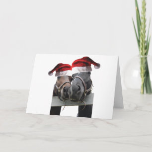 Cartão 2 cavalos usando chapéus do Papai Noel