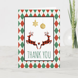 Cartão 2 Christmas Deer Jumping Rustic Style Thank You