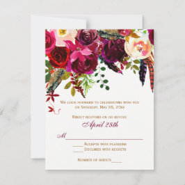 Cartão 2 RSVP de Casamento (REFEIÇÕES) - Floral, P