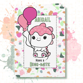 Cartão 2nd Birthday Girl Dinosaur Cartoon Adorable 