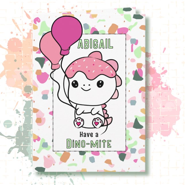Cartão 2nd Birthday Girl Dinosaur Cartoon Adorable  (Criador carregado)