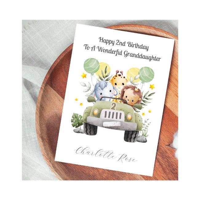 Cartão 2nd Birthday Safari Car Trio Birthday Card (Criador carregado)