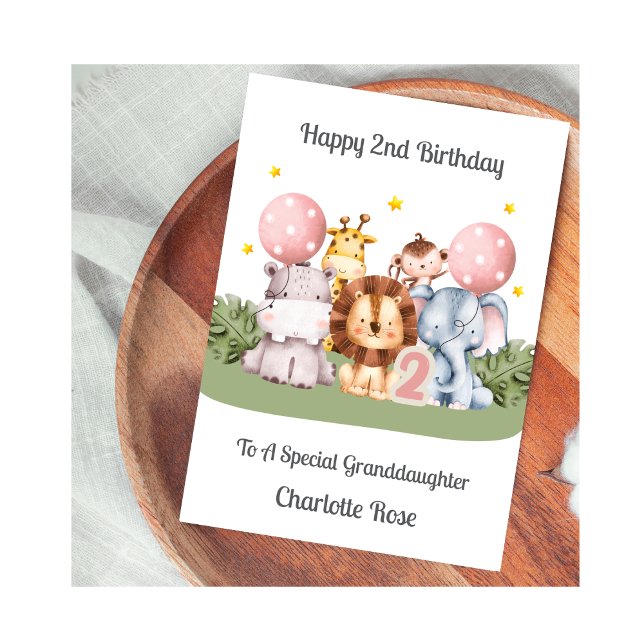 Cartão 2nd Birthday Safari Leaf Animals Card (Criador carregado)