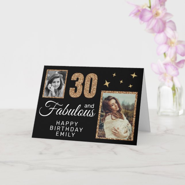 Cartão 30 and Fabulous Gold Glitter 2 Photo 30th Birthday (Orquídea)