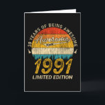 Cartão 30 Anos De Idade, Dia 1991 Incrível Desde aniversá<br><div class="desc">Design de aniversário Para qualquer um que seja o horóscopo,  diga difícil e entubado,  mas vale totalmente a pena.Vista com orgulho no trabalho,  academia perfeita para combinar com shorts,  leggings ou jeans para uma aparência casual,  mas tendenciosa</div>