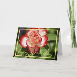 Cartão 30 Bday Anna Red White Rose Frame Elegante Dourada