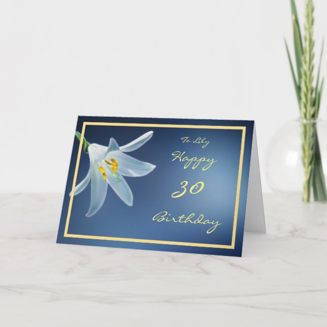 Cartão 30 Bday Madonna Lily Flower Name Frame (Frente)