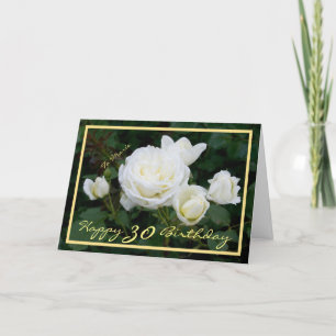 Cartão 30 Bday Marie White Roses Elegante Dourado Quadro