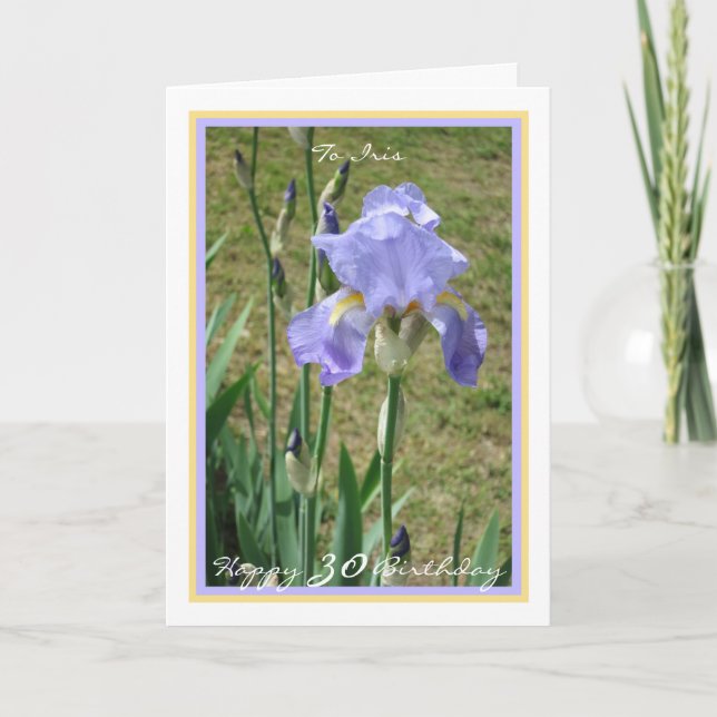 Cartão 30 Bday Roxo Iris Elegante Quadro de Ouro Moderno (Frente)