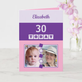 Cartão 30 hoje Qualquer Idade 2 foto rosa roxo aniversári