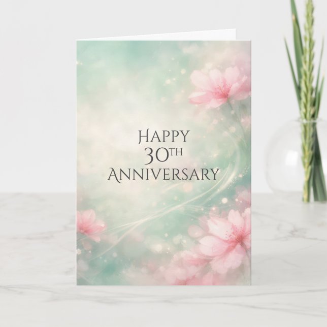 Cartão 30th Anniversary Dreamy Flowers On Mint Green  (Frente)