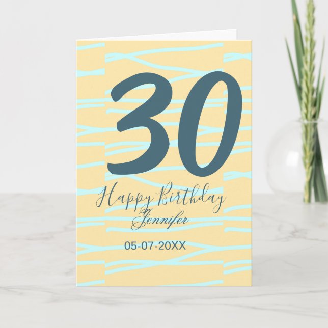 Cartão 30th birthday add name date year yellow blue paste (Frente)