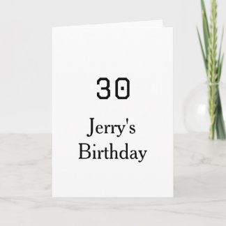 Cartão 30th birthday bold letter name date simple minimal