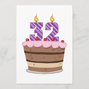 Cartão 32 anos de idade no Bolo de Aniversário