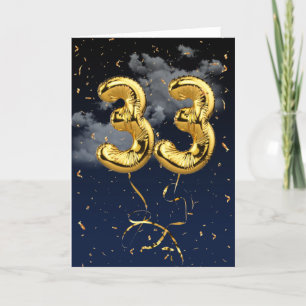 Cartão 33.º Aniversário do Balão Mylar Dourado e da Pl