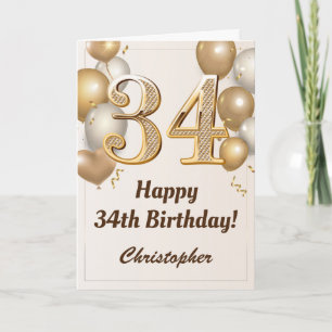 Cartão 34º aniversário dos balões Dourados e do aniversár