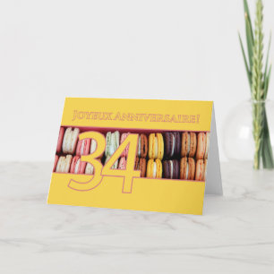 Cartão 34º aniversário francês Macaron-Joyeux Anniversair