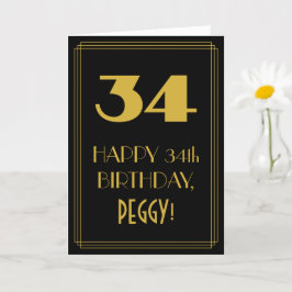Cartão 34.º aniversário - Art Deco Inspirou "34" & Nome