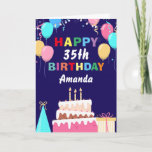 Cartão 35º Feliz Aniversário Balões de Bolo Marinho Azul<br><div class="desc">35º Feliz Aniversário Balões Coloridos Cozinham Marinho Azul com nome personalizado. Para mais personalização,  clique no botão "Personalizar" e use nossa ferramenta de design para modificar este modelo.</div>