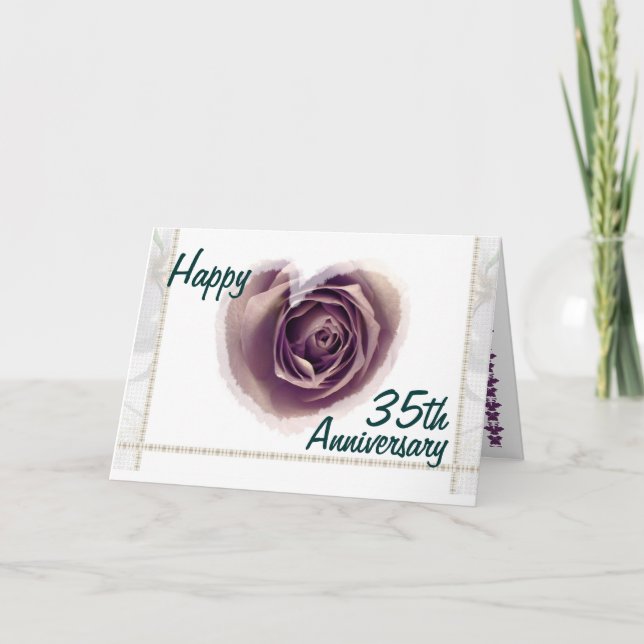 Cartão 35.º Aniversário de Casamento - Coração Rosa Roxo (Frente)