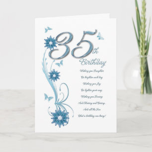 Cartão 35.º aniversário em grão com flores e borboleta