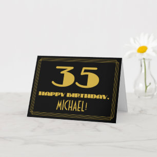 Cartão 35.º Aniversário: Nome + Art Deco Inspiraram "35"