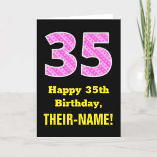 Cartão 35.o aniversário: Listras e Corações Rosa "35" 