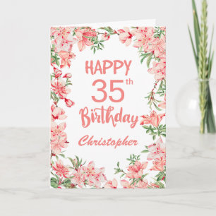 Cartão 35.o Aniversário Pêmonas Rosa Pêssegos Aquarela
