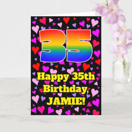 Cartão 35th Birthday: Loving Hearts Pattern, Rainbow # 35
