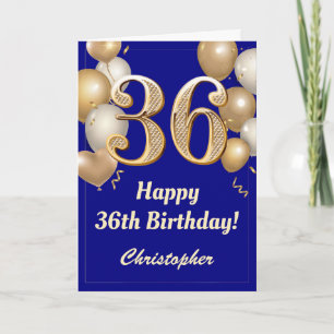 Cartão 36º aniversário do Marinho Azul e Dourado Balões C